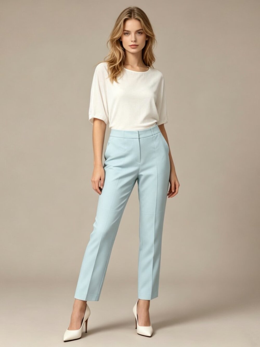 NWT Twinset Women's Straight-Leg High Waist Pants Blue Size 46 W33 - Picture 1 of 10